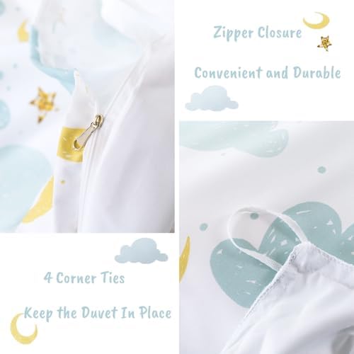 Kids Duvet Cover Set Twin with Cloud and Moon Pattern 1
