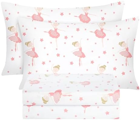 BYSURE Kids Ballerina Pink Full Sheets Set 4 Piece