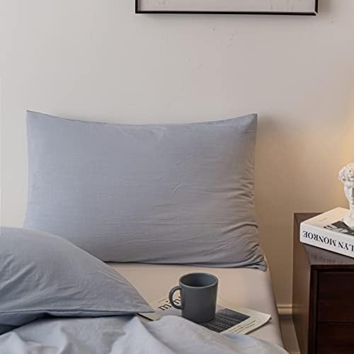Janlive Washed Cotton Duvet Cover Set Twin Light Blue