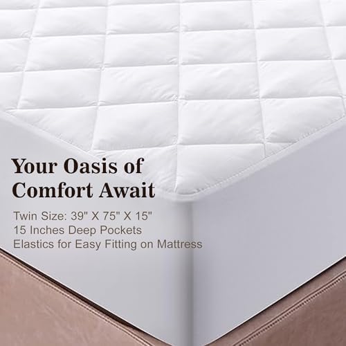 BolBomS Twin Mattress Pad - 39X75X15 Soft Microfiber Deep Pocket Protector