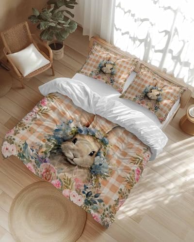Boanket 3-Piece Plaid Bunny Duvet Cover Set with Zipper