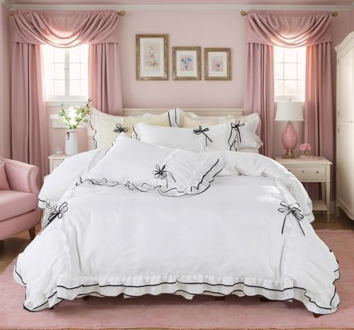 Lemfux Ruffled White Duvet Cover Set 3 Pieces