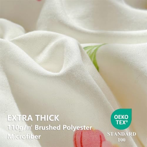 Bildenly Duvet Cover Twin White Pink Tulip Pattern