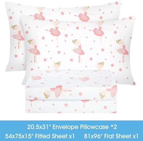 BYSURE Kids Ballerina Pink Full Sheets Set 4 Piece