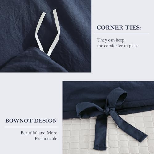 Grayish Navy Duvet Cover Set King Size 3 Pieces