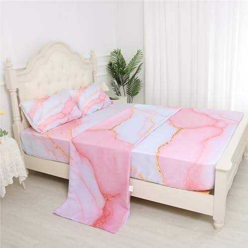 FUYEUN Pink Marble Sheets Set Twin Size Kids Girls Bedroom Bedding