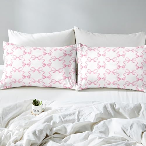 Manfei Pink Bowknot Fitted Sheet Set for Kids Twin Size