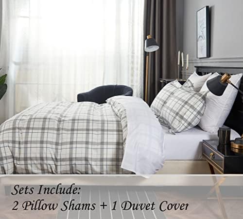 DAUAOTO Bedding Duvet Cover Set with Pillowcases Gray Plaid Checkered