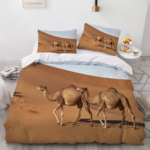 California King Desert Camel Duvet Cover Set with Zipper and Pillow Cases