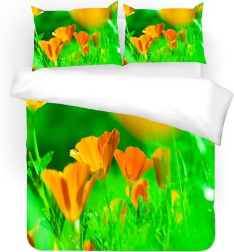 Kids Duvet Cover Set with Hidden Zipper and 3D Flower Print