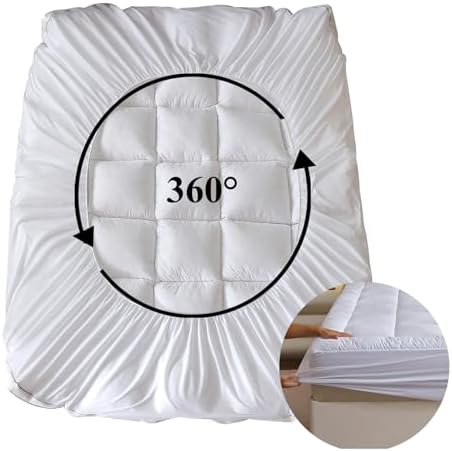 FISHDRU Quilted Fitted Mattress Pad for 16 Inch Deep Mattresses