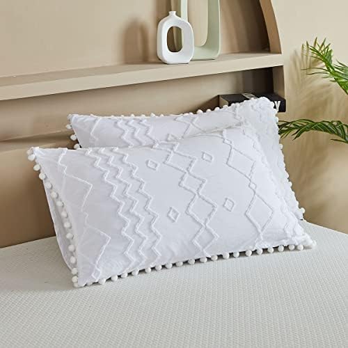 FADFAY White Boho Pom Pom Duvet Cover Set Twin XL