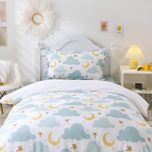 Kids Duvet Cover Set Twin with Cloud and Moon Pattern 1