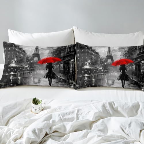 Manfei Paris Eiffel Tower Duvet Cover Set Queen Size 1