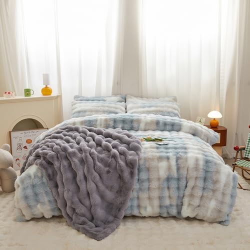 Chovy Kids Girls Blue White Bread Grid Comforter Cover Set