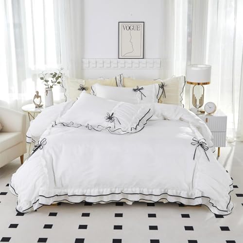 Lemfux Ruffled White Duvet Cover Set 3 Pieces