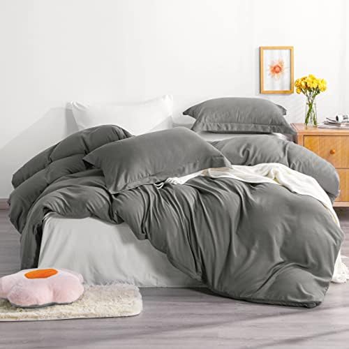 NTBAY Twin Duvet Cover Set with Pillow Shams Dark Grey Brushed Microfiber