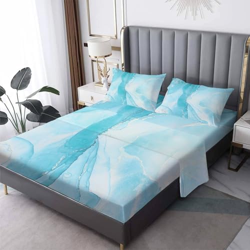 EDGZKO Blue Marble Queen Sheet Set 4PC
