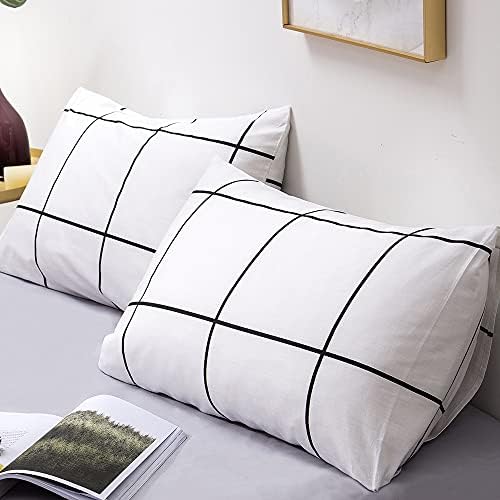CLOTHKNOW 3Pcs Twin Duvet Cover Set White Plaid
