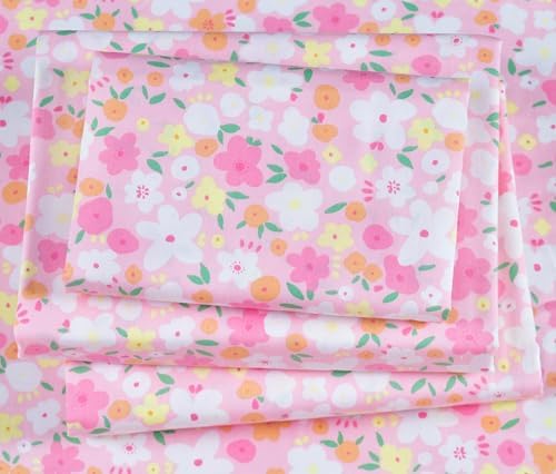 Pink Floral Cartoon 100 Cotton Sheet Set for Kids