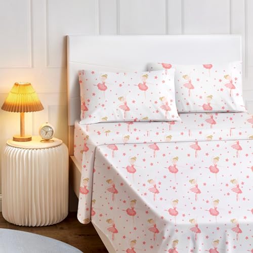 BYSURE Kids Ballerina Pink Full Sheets Set 4 Piece