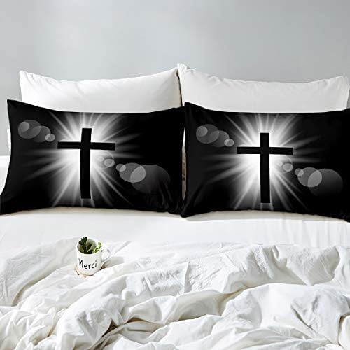 Feelyou 3D Cross Print Duvet Cover Set King Size Black