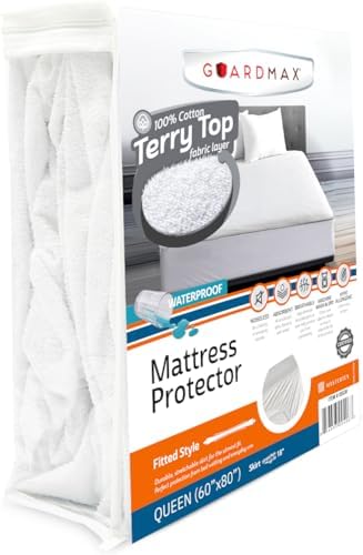 Guardmax Terry Cotton Queen Mattress Protector - Waterproof Dust Mite Proof