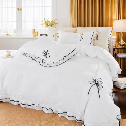 Lemfux Ruffled White Duvet Cover Set 3 Pieces