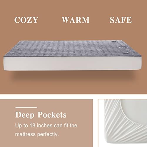 CAROMIO Queen Heated Mattress Pad - 5 Heat Settings 10 Hr Auto Off Grey