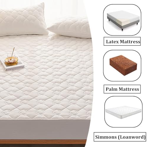 Extra Deep Pocket Fitted Sheet with Quilted Mattress Pad and Non Slip Cover