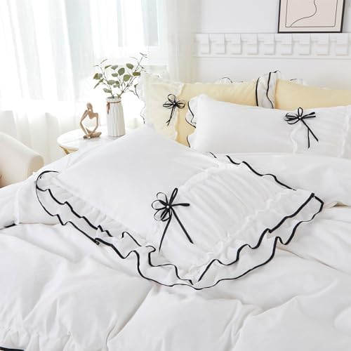 Lemfux Ruffled White Duvet Cover Set 3 Pieces