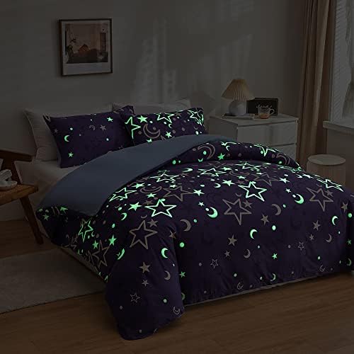 Laviniar Glow in Dark Duvet Cover Set with Butterfly Stars King