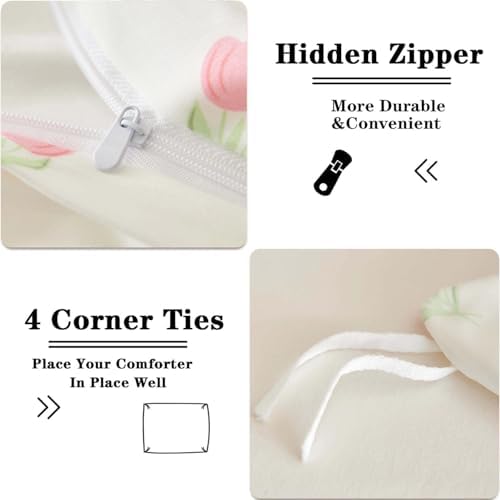 Bildenly Duvet Cover Twin White Pink Tulip Pattern
