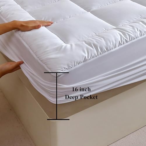 FISHDRU Quilted Fitted Mattress Pad for 16 Inch Deep Mattresses