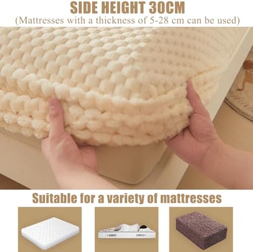 Velvet Mattress Protector Queen Size Warm Non-Slip Breathable Cover