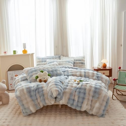 Chovy Kids Girls Blue White Bread Grid Comforter Cover Set