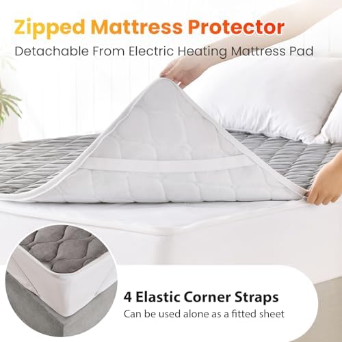 WOOMER Queen Dual Control Heated Mattress Pad - 60x80 Electric with 10 Heat Settings