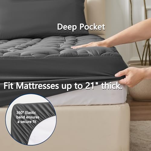 CozyLux Deep Pocket Mattress Pad - 21 Non Slip Cotton Cooling Topper