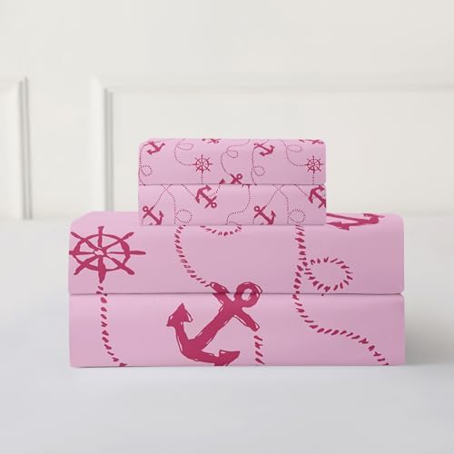 QOOMO Pink Anchor Nautical Sheet Set for Kids 1