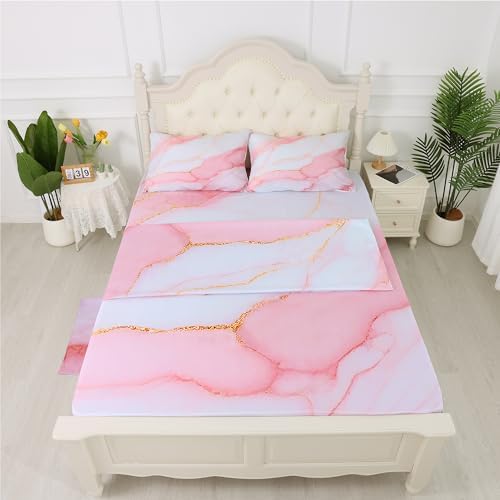 FUYEUN Pink Marble Sheets Set Twin Size Kids Girls Bedroom Bedding