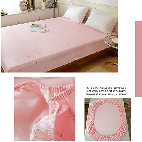 VM VOUGEMARKET Pink Flower Queen Fitted Sheet with Deep Pocket