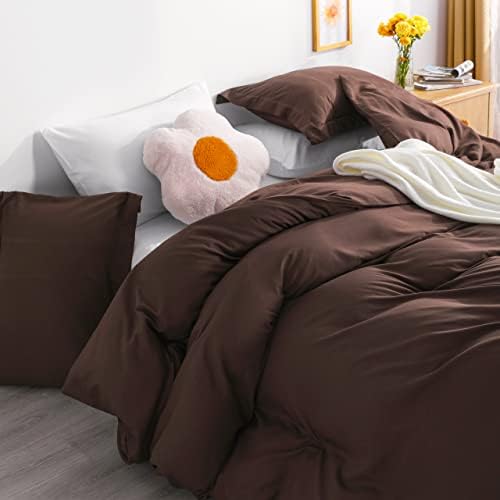 NTBAY Twin Duvet Cover Set with Pillow Shams Dark Brown