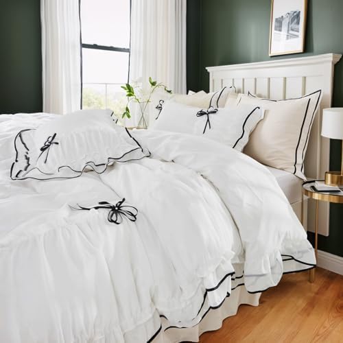 Lemfux Ruffled White Duvet Cover Set 3 Pieces