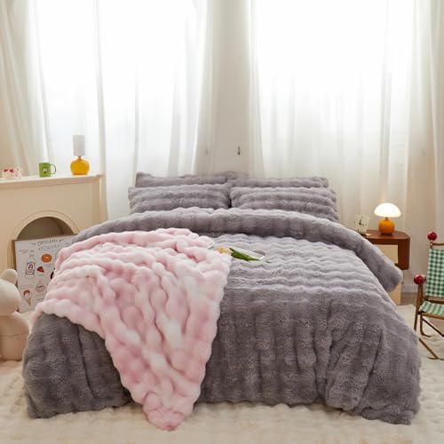 Roscloud Rabbit Plush Duvet Cover Set 3PC Twin