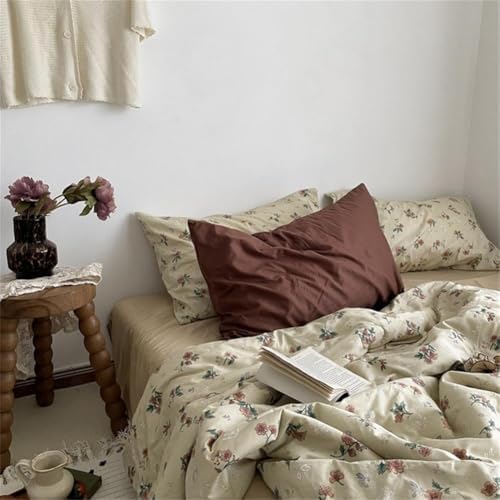 Brown Retro Flower Duvet Cover Set 3 Pieces Queen Size