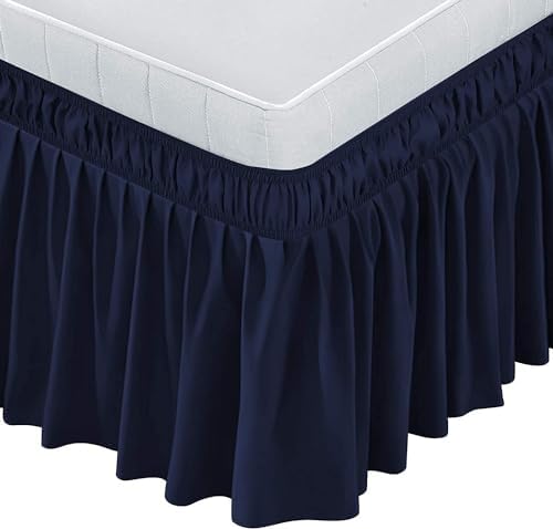 HIGH LANE BEDDING Queen Bed Skirt with 18 Drop Navy Blue