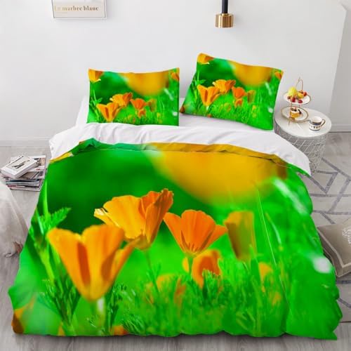 Kids Duvet Cover Set with Hidden Zipper and 3D Flower Print
