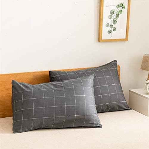 JELLYMONI 3pcs Plaid Duvet Cover Set Black with White Grid Pattern