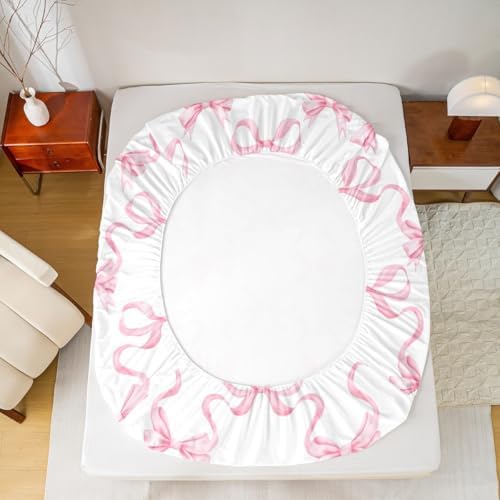Manfei Pink Bowknot Fitted Sheet Set for Kids Twin Size