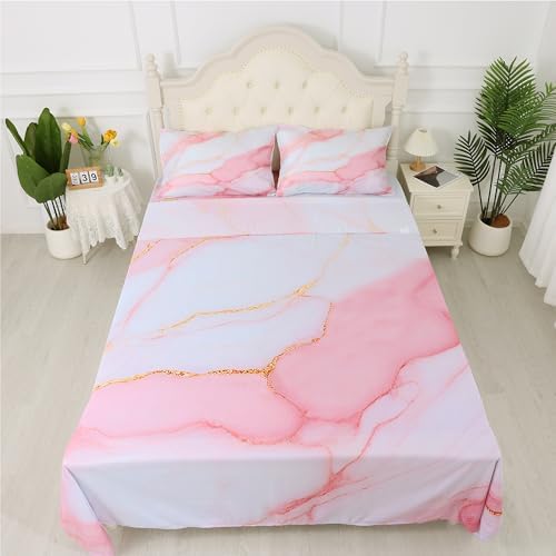 FUYEUN Pink Marble Sheets Set Twin Size Kids Girls Bedroom Bedding
